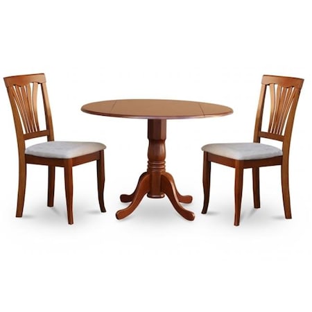 East West Furniture East West Furniture DLAV3-SBR-C 3PC Kitchen Round Table with 2 Drop Leaves and 2 Avon chairs with cushion Seat DLAV3-SBR-C